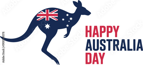 Silhouette Kangaroo with Australian Flag Happy Australia Day Greeting stars