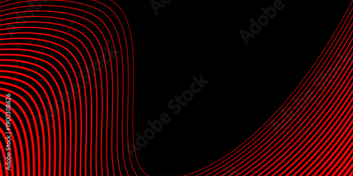 Red and black abstract background featuring a 3d wave pattern with glowing red lines and motion curves on a textured design backdrop