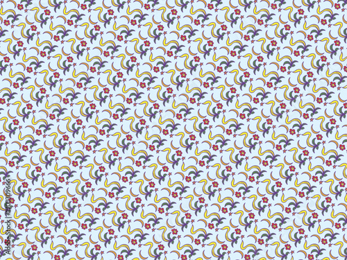 Colorful Hand drawn Floral Seamless Pattern with Moons and Stars