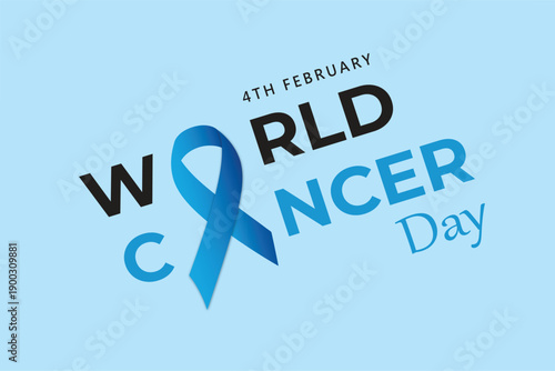 international world cancer day medical awareness banner with blue ribbon symbol
