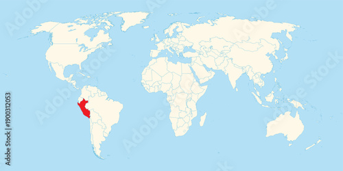peru country highlighted in red on world map for school geography lessons and south america destination