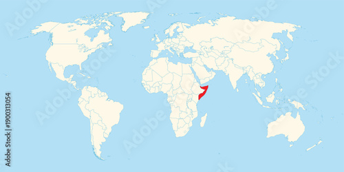 detailed world map graphic showing the exact geographic location of somalia highlighted in red color