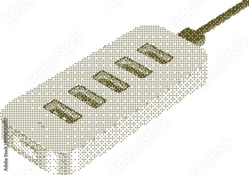 Halftone style brown four outlet power adapter with cord in dotted monochrome dots electric