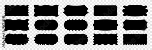 Wavy organic rectangle black abstract shapes with smooth flowing curves, minimalist modern design for posters, branding, social media, packaging and backgrounds. Graphic elements, vector illustration