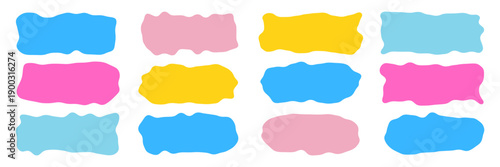 Wavy organic rectangle shapes in bright colorful shades, playful curvy forms, abstract doodle frames and blobs, fun geometric patterns, simple design elements, vector illustration