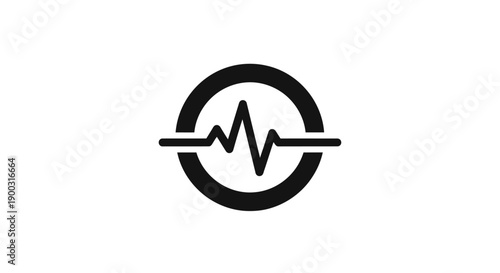 Black Heartbeat Line ECG Icon in a Circle Representing Health and Life on an Isolated White Background