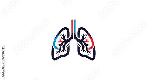 Detailed Human Lungs Illustration with Bronchi and Arteries for Respiratory System Health on isolated white background.