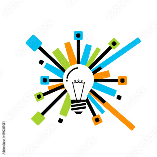Abstract Lightbulb Idea Explosion with Colorful Rays Vector