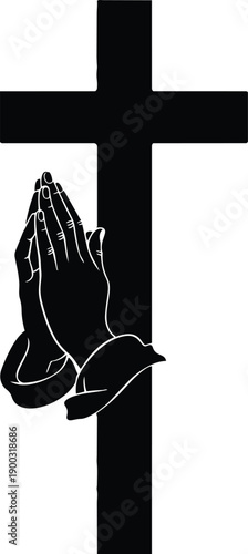 Praying Hands with Cross Symbol Faith Vector Illustration