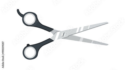 Pair of blackhandled scissors with open silver blades