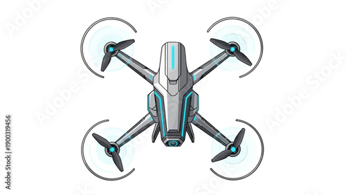Pixel art drone with four propellers and blue lighting