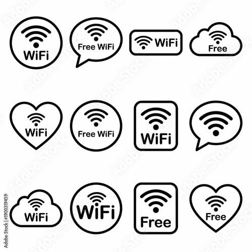 Collection of modern WiFi icons for business and travel use