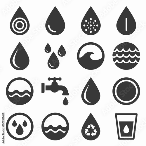 Collection of modern water icons for conservation and sustainability projects