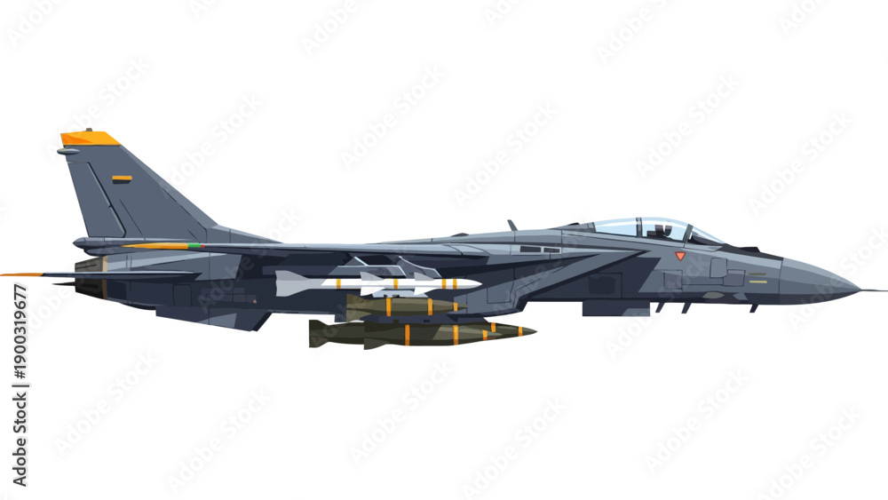 Obraz premium Pixel art side profile of a gray fighter jet with missiles