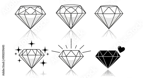 Sparkling diamond illustrations in various styles and effects