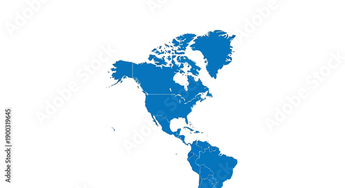 A blue map showing the continents of North and South America on a white background, illustrating the geography of the Western Hemisphere.