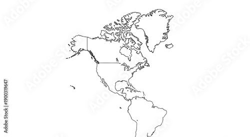 Outline map of North and South America, showing the continents and major landmasses.