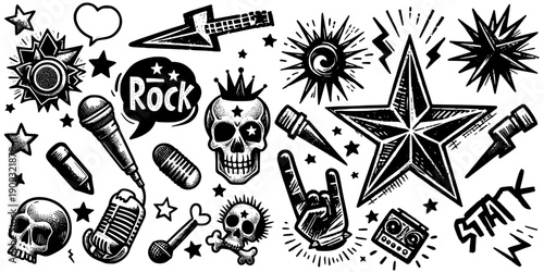 Seamless vector pattern with hand drawn skulls and flowers in a vintage doodle illustration style