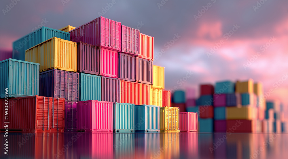 Fototapeta premium Colorful Cargo Container Logistics 3D Render - Industrial Shipping Visualization