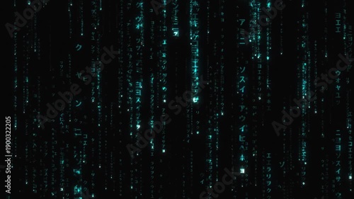 Abstract digital cyan matrix code rain cascading animation background