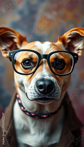 Dog wearing oversized glasses stares blankly, a comical misunderstanding of fashion ,  dog,  funny