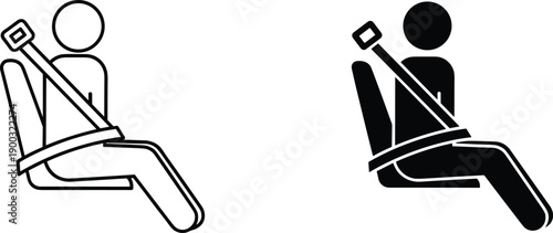 Vector, black, silhouette, and, outline, illustration, of, a, person, wearing, a, seatbelt, in, a, car, seat, for, safety, transportation, security, vehicle, and, road, protection, design