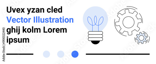 Lightbulb with filament and interconnected gears symbolizing creativity, problem-solving. Ideal for technology, teamwork, innovation, workflow, engineering, brainstorming, simple landing page