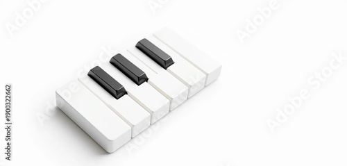 A pristine, untouched white piano key, isolated on pure white background,  surface,  music