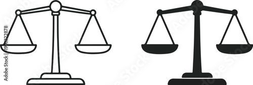Set of 2 Justice Scales Outline and Silhouette Vector Icons