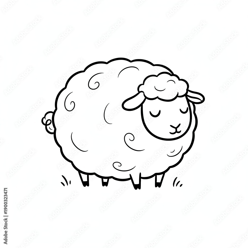 Obraz premium A cartoon sheep with closed eyes and a curly tail