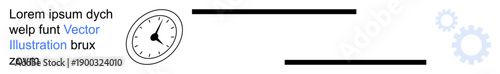 Time tracking, personal productivity, workflow organization, scheduling, efficiency, mechanical systems. Clock, lines and gear symbols in minimalist style. Time tracking and productivity concept