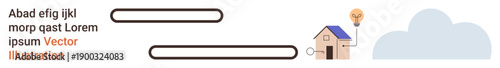 Smart solutions, energy efficiency, home automation, sustainability, innovation, future. House with electric connection and light bulb idea. Smart solutions and energy efficiency concept