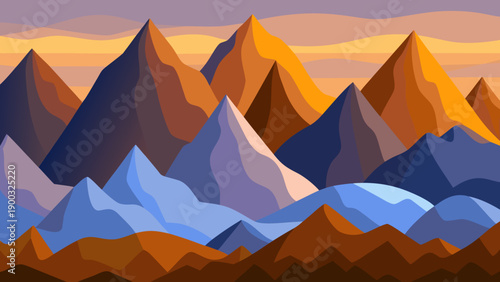 Colorful Mountain Landscape Illustration With Dramatic Peaks
