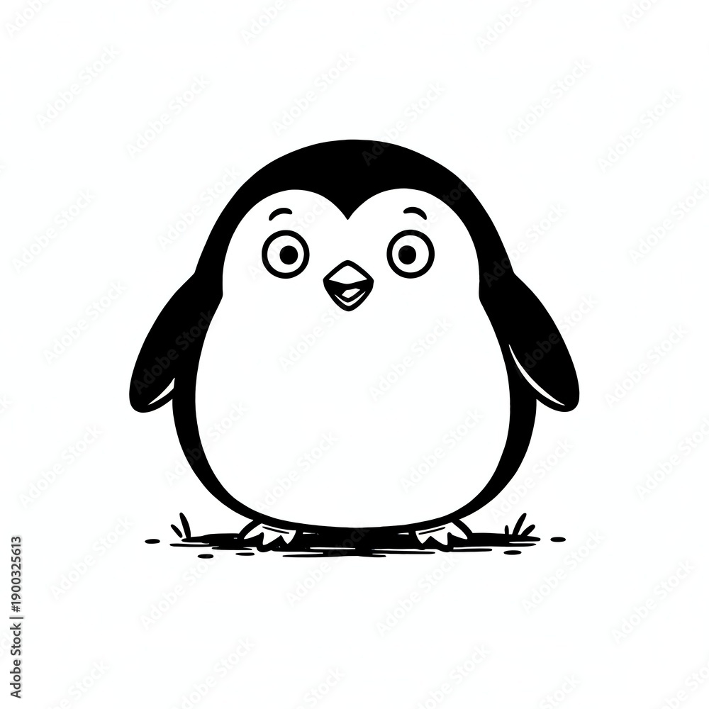 Obraz premium A black and white cartoon penguin with wide eyes and an open mouth