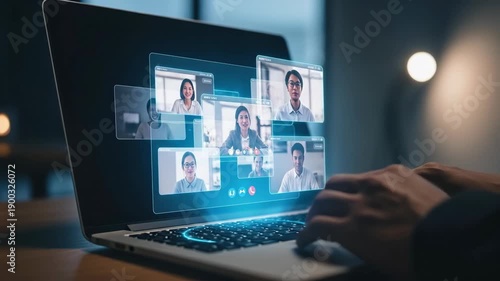 Joining a virtual meeting from a laptop with multiple participants