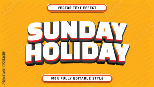 Sunday Holiday Text Effect with 3D Shadow and Outline - Fully Editable Graphic Design Style