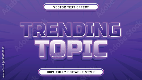Trending Topic Editable Text Style with 3D Effect and Purple Background