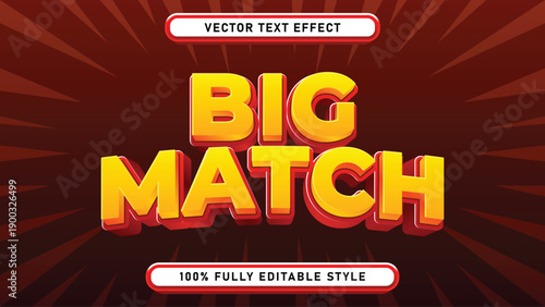 BIG MATCH text effect editable graphic design with 3D bold font and vibrant colors on a dark background with radial spotlight effect