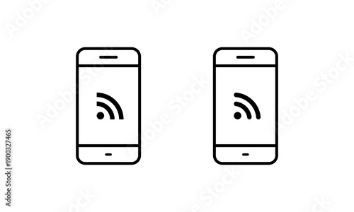 RSS feed on mobile phone screen icon. Internet syndication symbol in smartphone display