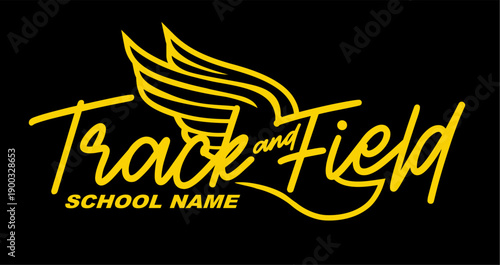  track and field team design with winged foot for school, college or league sports
