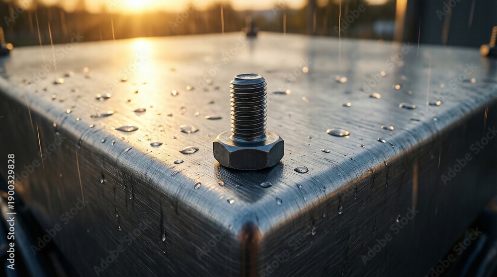 © Masa - Industrial metal bolt on steel structure with sunset flare