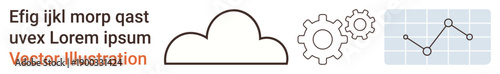Cloud technology, data analysis, business innovation, IT systems, software development, technical operations. A cloud, gears and a graph. Cloud technology and data analysis concepts