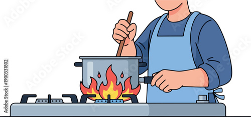 Cooking Pot With Fire Accident Illustration