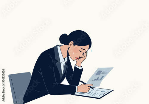 Pixel Art Business Woman Stressed Working On Report Charts At Desk