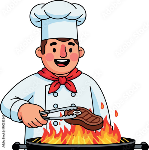 Chef Cooking With Fire Illustration