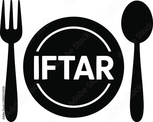 IFTAR Food Icon with Plate Spoon and Fork Vector for Ramadan Kareem