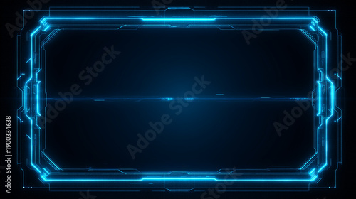 Futuristic Blue Holographic Interface Frame with Glowing HUD Elements and Digital Borders for Cyberpunk and Sci-Fi Tech Concept