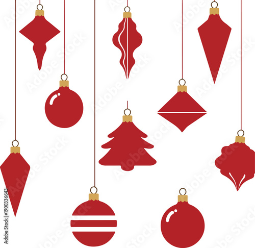 Red Christmas Ornaments Hanging Minimalist Vector Pattern