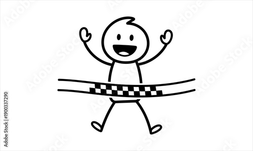 Stick Figure Celebration At Finish Line, Achievement And Success