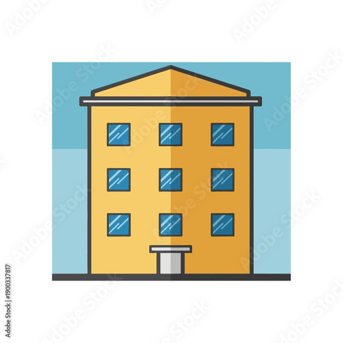 Flat design yellow apartment building with blue windows